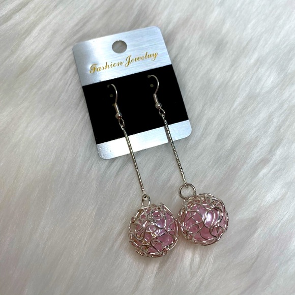 Pink Silver Dangle Earrings - Picture 3 of 3